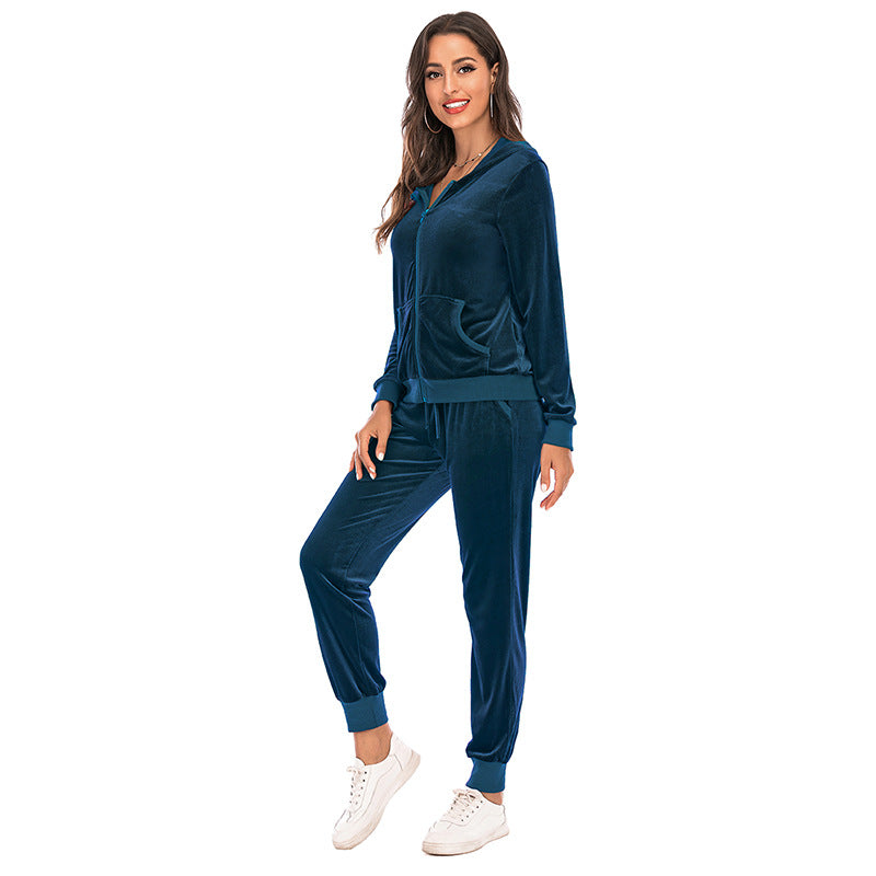 Women's Clothes Autumn  Long Sleeve Tops with Pants Loungewear Hooded Zipper With Pockets Warm Velvet Female Clothing Coat Suits