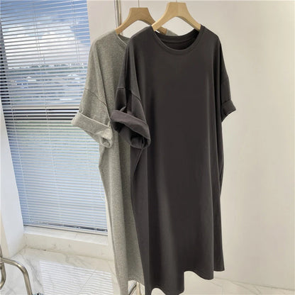 Women's Clothing Solid Dress Short Sleeve Casual Loose Pullover Tunic Summer Comfortable Simple Straight Dresses