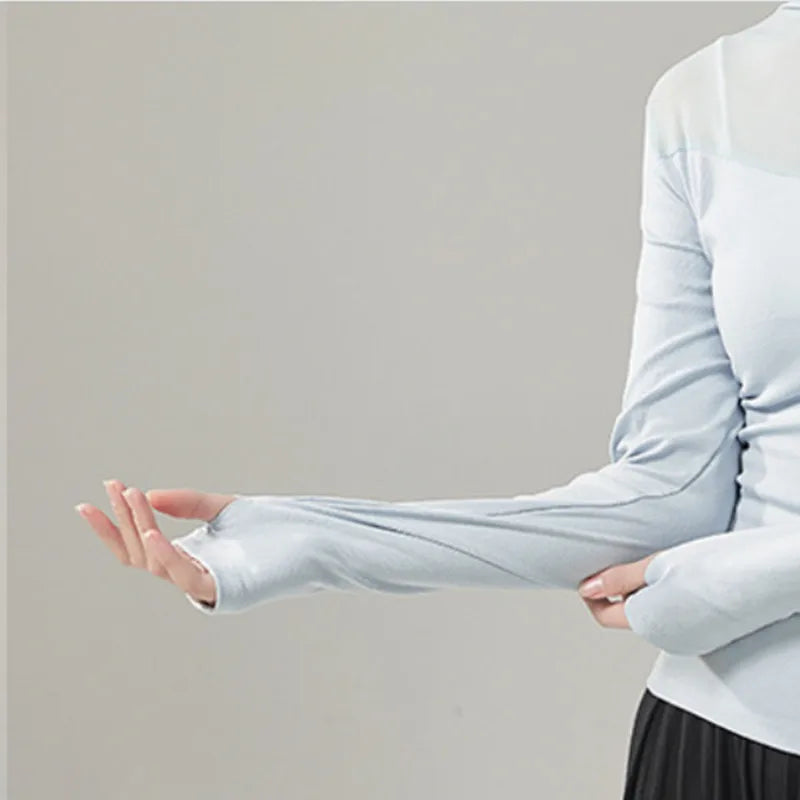 Ropa de práctica de danza moderna para mujer, malla de cuello alto, elegante disfraz con mangas para los dedos, diseño sólido, ropa elegante y bonita, tops de yoga