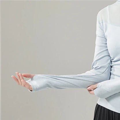 Ropa de práctica de danza moderna para mujer, malla de cuello alto, elegante disfraz con mangas para los dedos, diseño sólido, ropa elegante y bonita, tops de yoga
