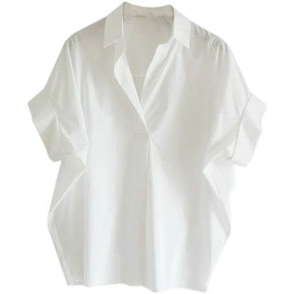 Blusas de mujer, primavera verano, transpirables, sencillas, de manga corta, de murciélago, con cuello de secado rápido, camisas de color liso, ropa femenina
