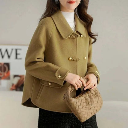 Ropa de mujer Otoño Invierno Moda coreana Lujo Chic Abrigo de lana Retro Elegante Chaquetas de un solo pecho Prendas de abrigo sueltas sólidas
