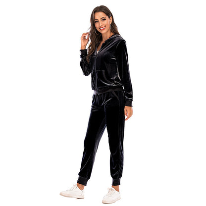 Women's Clothes Autumn  Long Sleeve Tops with Pants Loungewear Hooded Zipper With Pockets Warm Velvet Female Clothing Coat Suits
