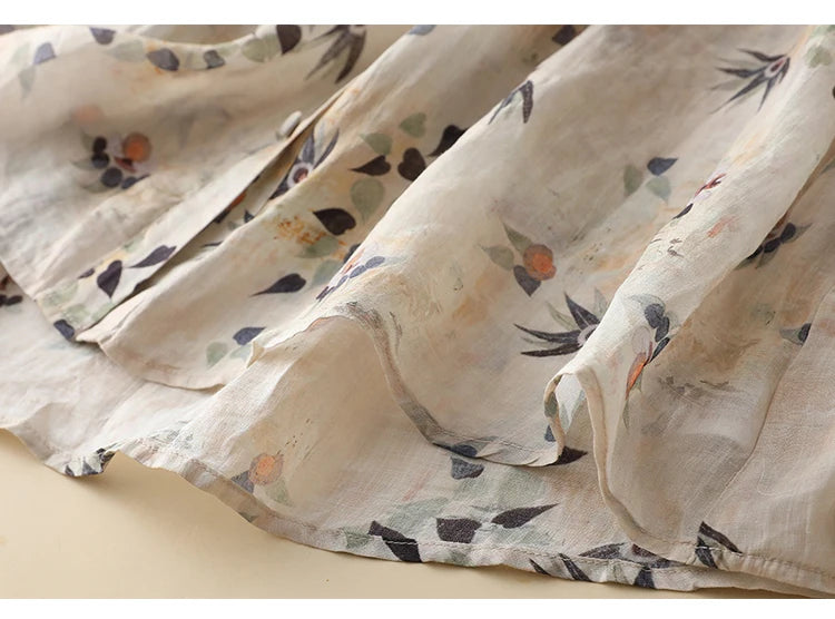 Women's Chinese Style Blouses, Cotton Linen, Short Sleeve, Print Loose Top, Vintage Ladies Clothing, Summer, New