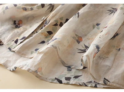 Women's Chinese Style Blouses, Cotton Linen, Short Sleeve, Print Loose Top, Vintage Ladies Clothing, Summer, New