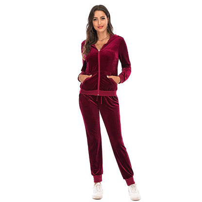 Women's Clothes Autumn  Long Sleeve Tops with Pants Loungewear Hooded Zipper With Pockets Warm Velvet Female Clothing Coat Suits