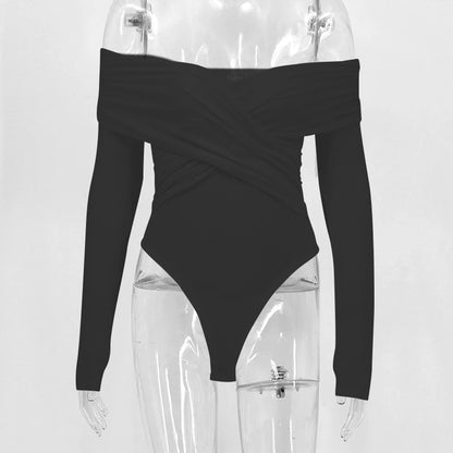 Body sexy rojo de primavera para mujer, con espalda descubierta, corsé liso, ajustado, cruzado, de manga larga, informal, de punto