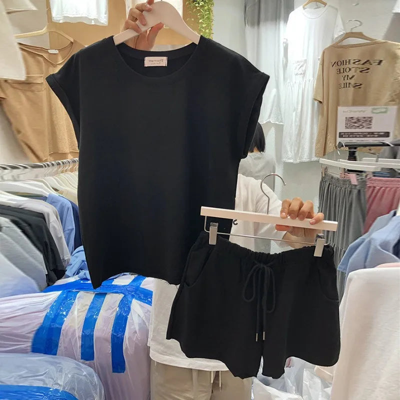 Summer Women Clothing Sets Sleeveless Vest+Shorts Two-piece Suit Korean Fashion Female Loose Outfits Ladies Casual Tracksuit