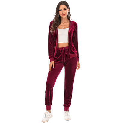 Women's Clothes Autumn  Long Sleeve Tops with Pants Loungewear Hooded Zipper With Pockets Warm Velvet Female Clothing Coat Suits