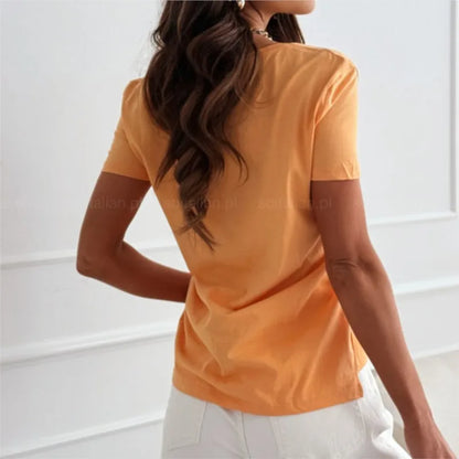 Blusas para mujer, camisetas de verano, camisetas blancas de manga corta, ajustadas, con cuello en V, ropa informal.