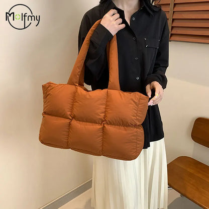 Bolsos de mano para mujer, bolso acolchado a cuadros, estilo retro, moderno, a cuadros, impermeable, de color liso, para invierno, suave, de gran capacidad.