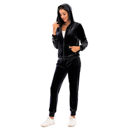 Women's Clothes Autumn  Long Sleeve Tops with Pants Loungewear Hooded Zipper With Pockets Warm Velvet Female Clothing Coat Suits