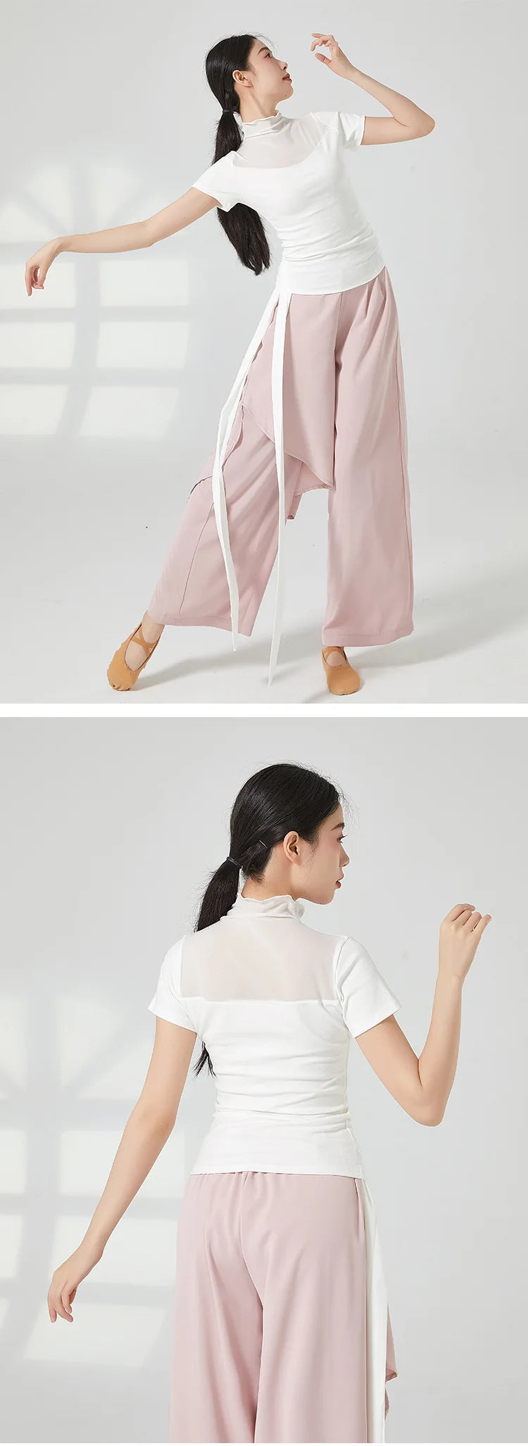 Ropa de práctica de danza moderna para mujer, malla de cuello alto, elegante disfraz con mangas para los dedos, diseño sólido, ropa elegante y bonita, tops de yoga