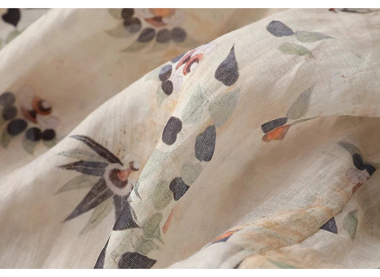 Women's Chinese Style Blouses, Cotton Linen, Short Sleeve, Print Loose Top, Vintage Ladies Clothing, Summer, New
