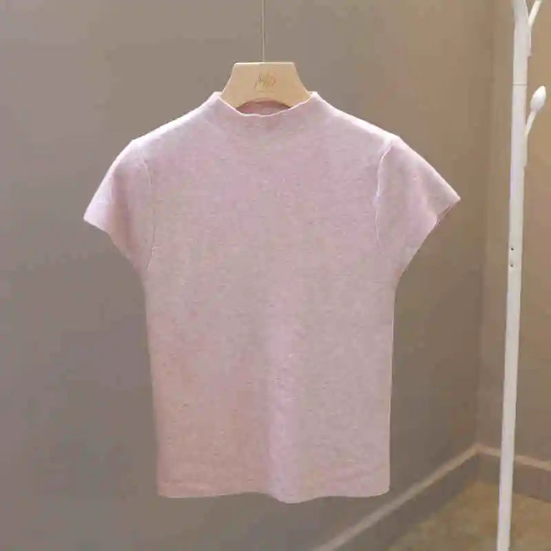 Camiseta de manga corta para mujer, top ajustado, cuello redondo, de punto, estilo urbano, estilo deportivo, Y2K 2025