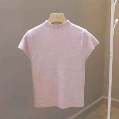 Camiseta de manga corta para mujer, top ajustado, cuello redondo, de punto, estilo urbano, estilo deportivo, Y2K 2025