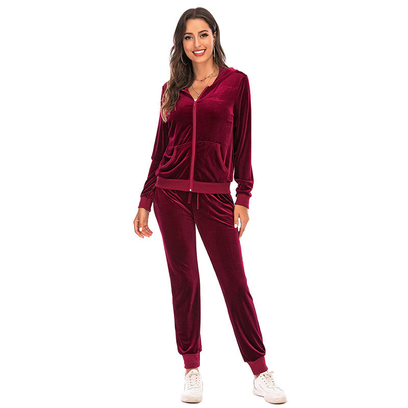 Women's Clothes Autumn  Long Sleeve Tops with Pants Loungewear Hooded Zipper With Pockets Warm Velvet Female Clothing Coat Suits