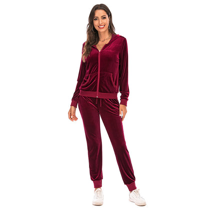 Women's Clothes Autumn  Long Sleeve Tops with Pants Loungewear Hooded Zipper With Pockets Warm Velvet Female Clothing Coat Suits