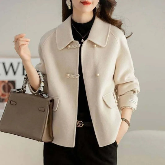 Women Clothing Autumn Winter Korean Fashion Luxury Chic Woolen Coat Retro Elegant Single Breasted Jackets Solid Loose Outerwears