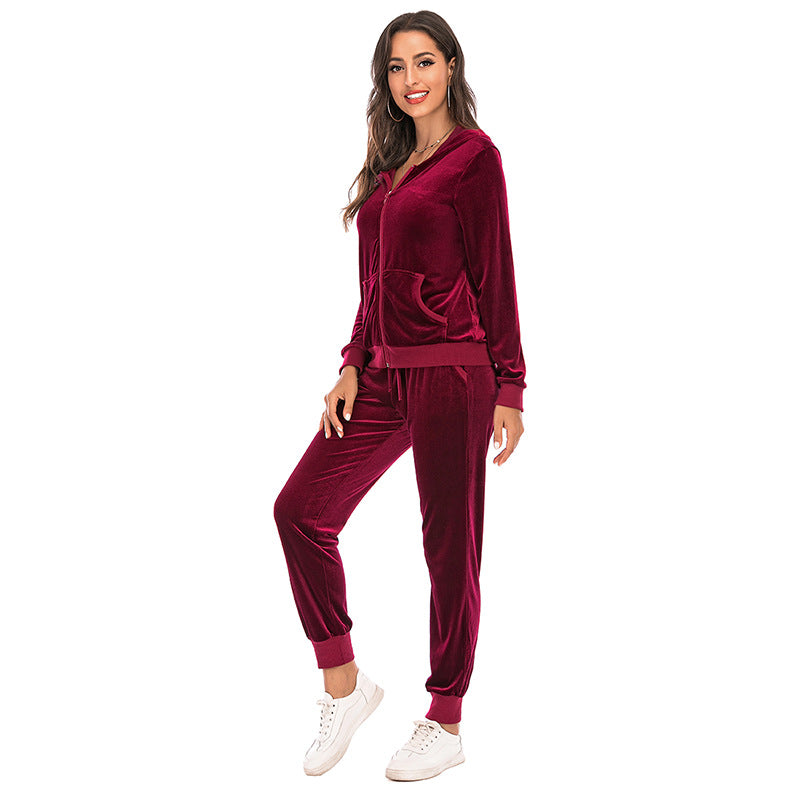 Women's Clothes Autumn  Long Sleeve Tops with Pants Loungewear Hooded Zipper With Pockets Warm Velvet Female Clothing Coat Suits