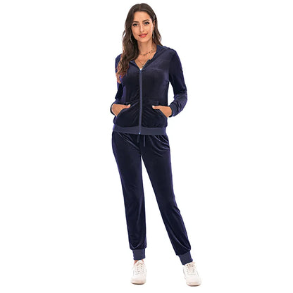 Women's Clothes Autumn  Long Sleeve Tops with Pants Loungewear Hooded Zipper With Pockets Warm Velvet Female Clothing Coat Suits