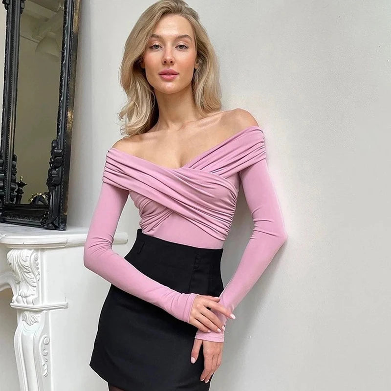 Body sexy rojo de primavera para mujer, con espalda descubierta, corsé liso, ajustado, cruzado, de manga larga, informal, de punto