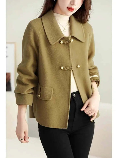 Ropa de mujer Otoño Invierno Moda coreana Lujo Chic Abrigo de lana Retro Elegante Chaquetas de un solo pecho Prendas de abrigo sueltas sólidas