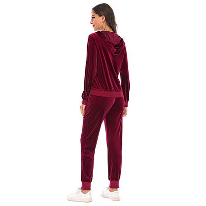 Women's Clothes Autumn  Long Sleeve Tops with Pants Loungewear Hooded Zipper With Pockets Warm Velvet Female Clothing Coat Suits