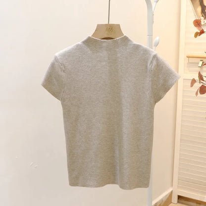 Camiseta de manga corta para mujer, top ajustado, cuello redondo, de punto, estilo urbano, estilo deportivo, Y2K 2025