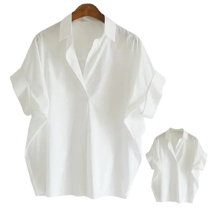 Blusas de mujer, primavera verano, transpirables, sencillas, de manga corta, de murciélago, con cuello de secado rápido, camisas de color liso, ropa femenina