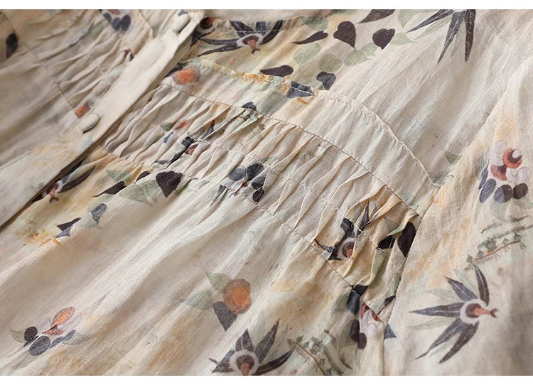Women's Chinese Style Blouses, Cotton Linen, Short Sleeve, Print Loose Top, Vintage Ladies Clothing, Summer, New