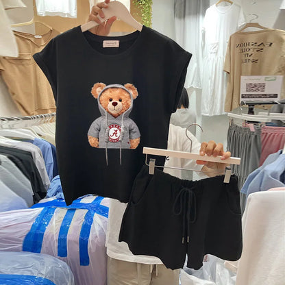 Summer Women Clothing Sets Sleeveless Vest+Shorts Two-piece Suit Korean Fashion Female Loose Outfits Ladies Casual Tracksuit
