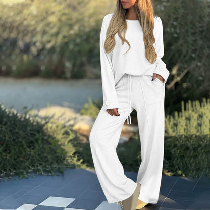 Women's Clothing 2024 Autumn New Fashion Casual Suit Solid Color Long Sleeved Suit Wide Leg Pants Long Pants Two-piece Set