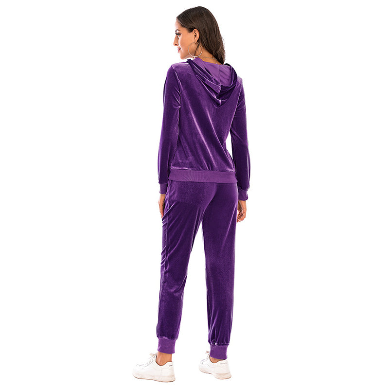 Women's Clothes Autumn  Long Sleeve Tops with Pants Loungewear Hooded Zipper With Pockets Warm Velvet Female Clothing Coat Suits