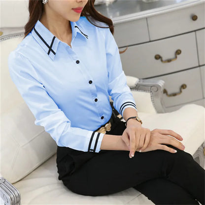 Camisa de oficina para mujer, blusa ajustada de gasa, camisas casuales de manga larga, blusas de estilo moderno para mujer, ropa, blusas