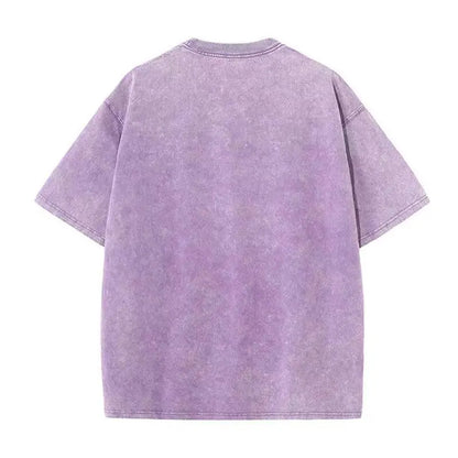 Camiseta informal de algodón lavado para mujer, con estampado de mariposas y esqueleto de noche, ropa urbana de gran tamaño a la moda para mujer