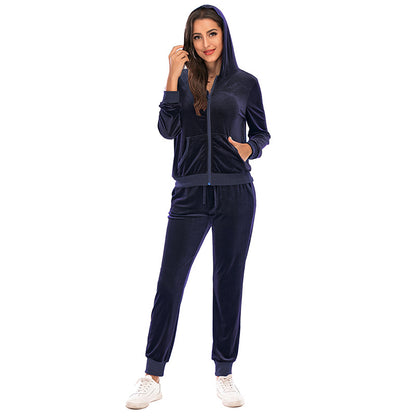 Women's Clothes Autumn  Long Sleeve Tops with Pants Loungewear Hooded Zipper With Pockets Warm Velvet Female Clothing Coat Suits