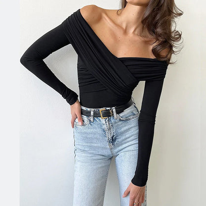 Body sexy rojo de primavera para mujer, con espalda descubierta, corsé liso, ajustado, cruzado, de manga larga, informal, de punto