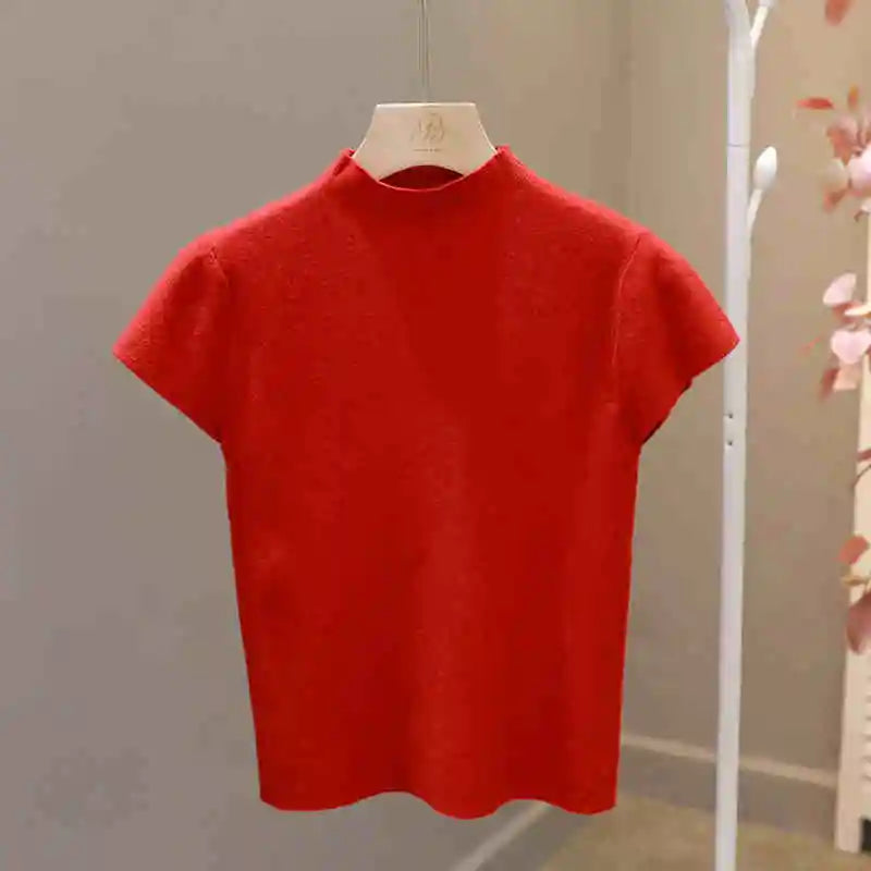 Camiseta de manga corta para mujer, top ajustado, cuello redondo, de punto, estilo urbano, estilo deportivo, Y2K 2025