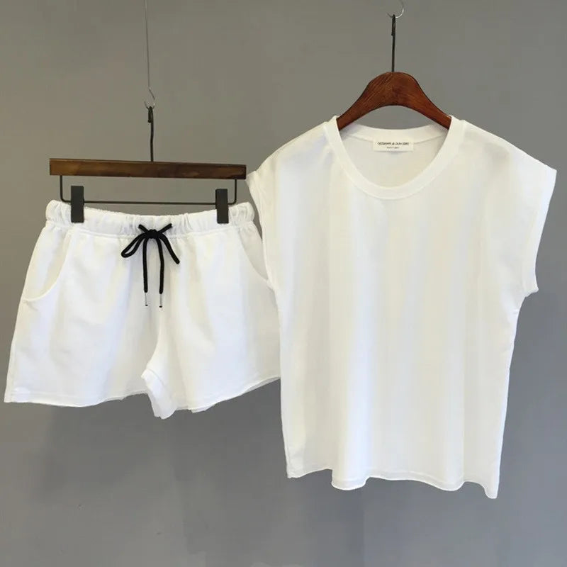 Summer Women Clothing Sets Sleeveless Vest+Shorts Two-piece Suit Korean Fashion Female Loose Outfits Ladies Casual Tracksuit